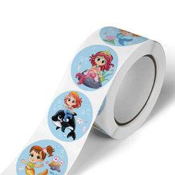 100-500pcs Cartoon Mermaid Round Sticker Label Scrapbook Envelope Seal Scrapbooking School Teacher Gift for Kids Reward Stickers (Online Order Only)