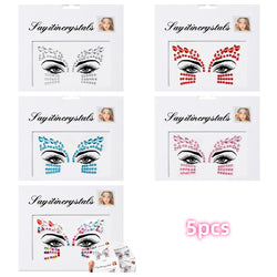 5Pcs Coloful Glitter Face Jewelry Sticker Crystal Eye Body Face Jewels Bady Makeup Tools Temporary Self-Adhesive Nail Rhinestone (ONLINE ORDER ONLY)