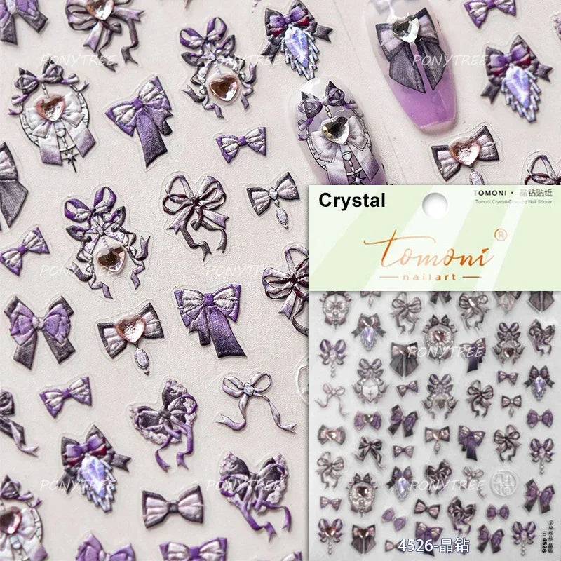 Colourful Tender Bowknot Embossment Shiny Tie Delicate Elegant 3D 5D Self Adhesive Nail Art Stickers Rhinestone Manicure Decals (ONLINE ORDER ONLY)