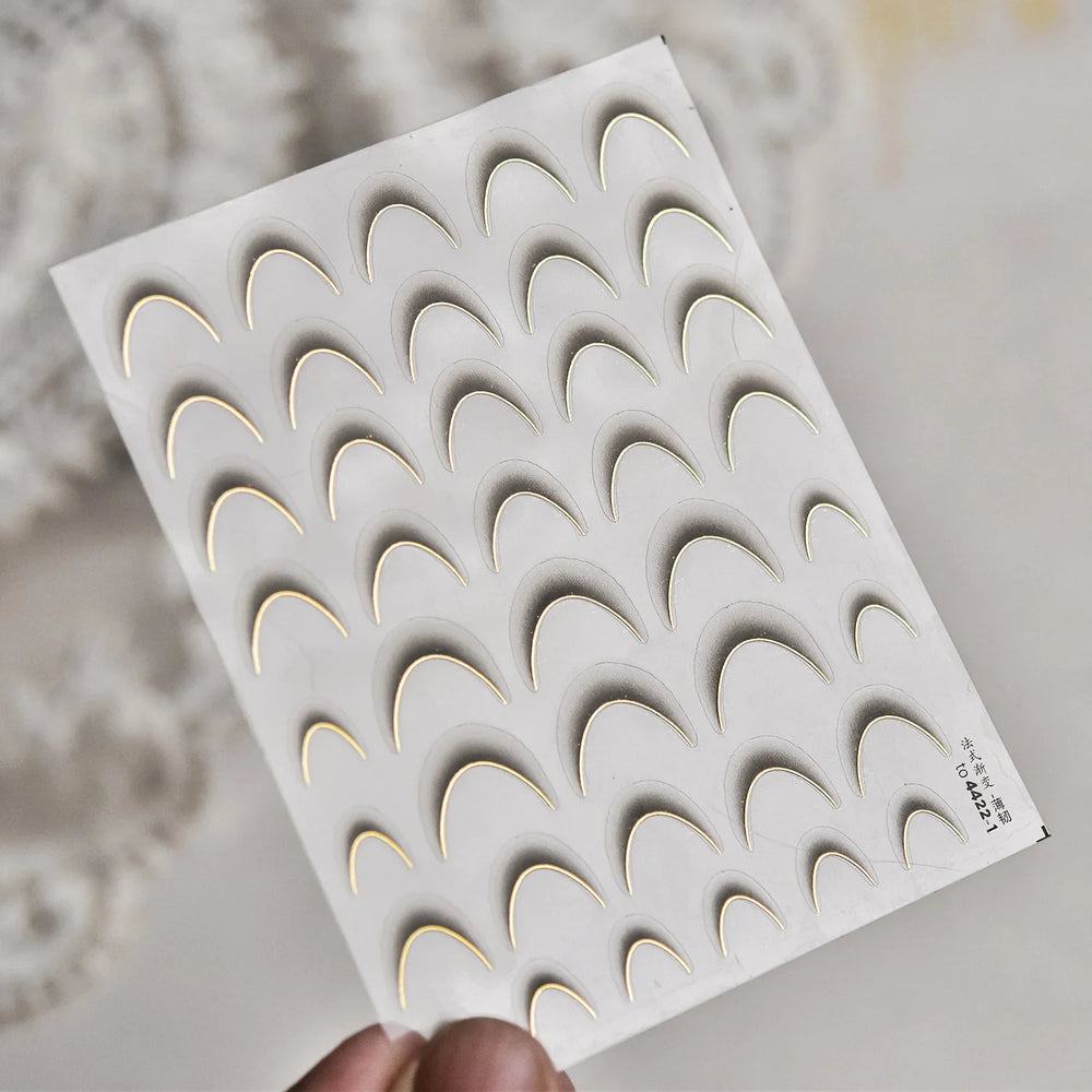 Geometric White Black Red Romantic French Arc Illusion Curve Embossed Relief Self Adhesive Nail Art Stickers 3D Manicure Decals (ONLINE ORDER ONLY)
