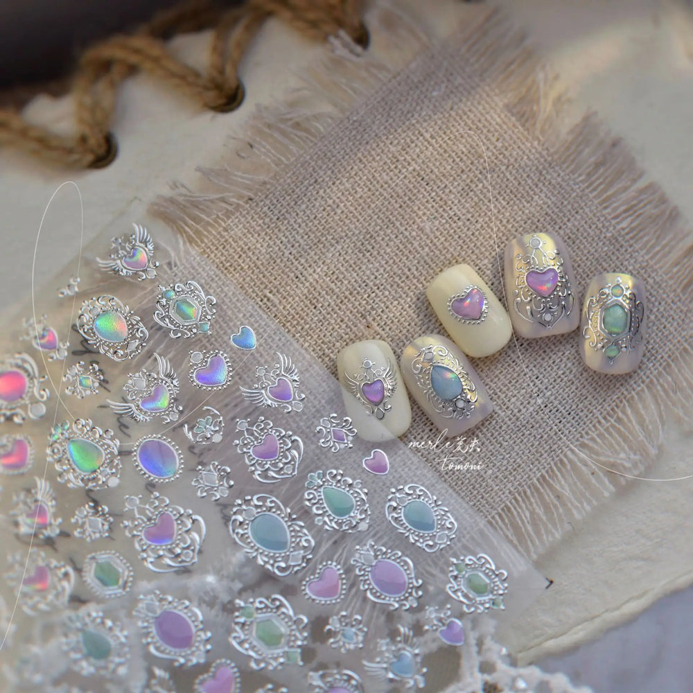 Colorful Geometric Gem Wing Love Heart Bowknot Moon Star Figure Totem Line Retro Self Adhesive Nail Art Stickers Manicure Decals (ONLINE ORDER ONLY)