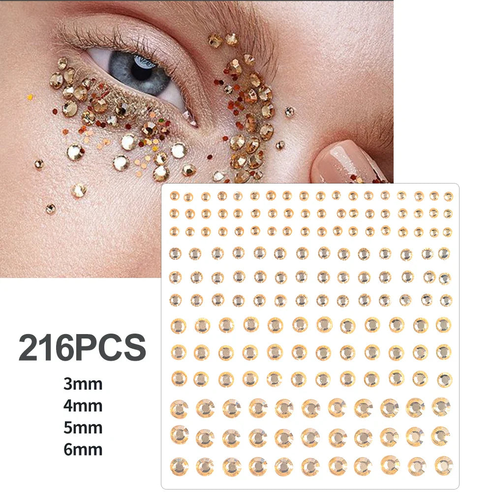 5Pcs Coloful Glitter Face Jewelry Sticker Crystal Eye Body Face Jewels Bady Makeup Tools Temporary Self-Adhesive Nail Rhinestone (ONLINE ORDER ONLY)