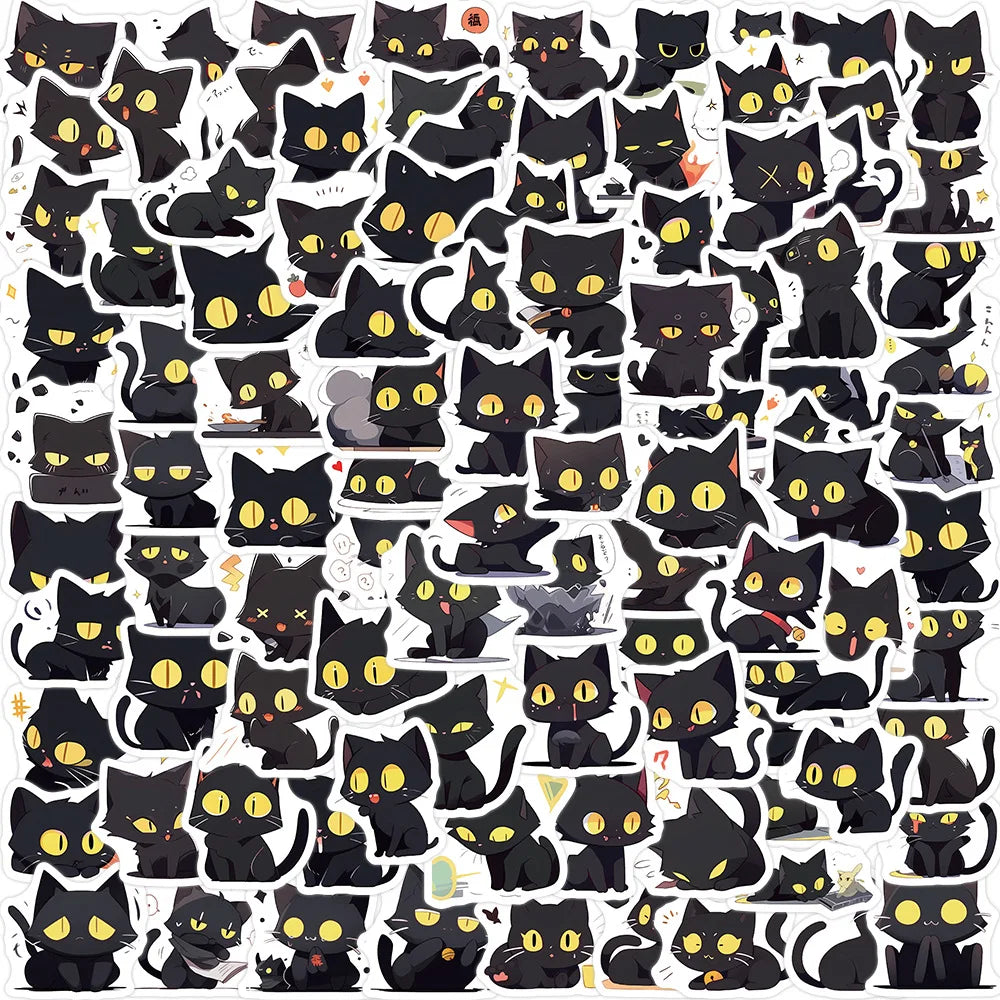 10/30/50/100PCS Cute Cartoon Black Cats Stickers Funny Animals Decals Decoration For Laptop Fridge Phone Stationery Bike Kid Toy (ONLINE ORDER ONLY)