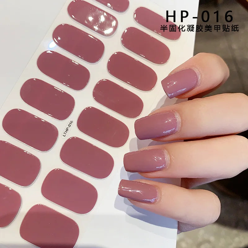 Nude Pink French Semi-Cured Gel Nail Patch Slider Adhesive Waterproof Long Lasting Full Cover Gel Nail Sticker UV Lamp Needed *^ (ONLINE ORDER ONLY)