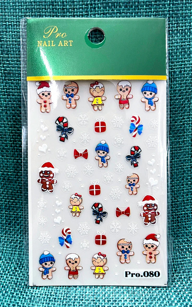 5D Embossed Gingerbread Man Nail Art Sticker Cute Christmas Winter Santa Claus Snowflake Elk Engraved Slider Manicure Decoration (ONLINE ORDER ONLY)