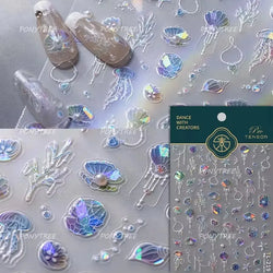 Romantic Mermaid Tail Water Bubbles Seahorse Shell Starfish Coral Pearl Pendant Self Adhesive Nail Art Stickers Manicure Decals (Online Order Only)