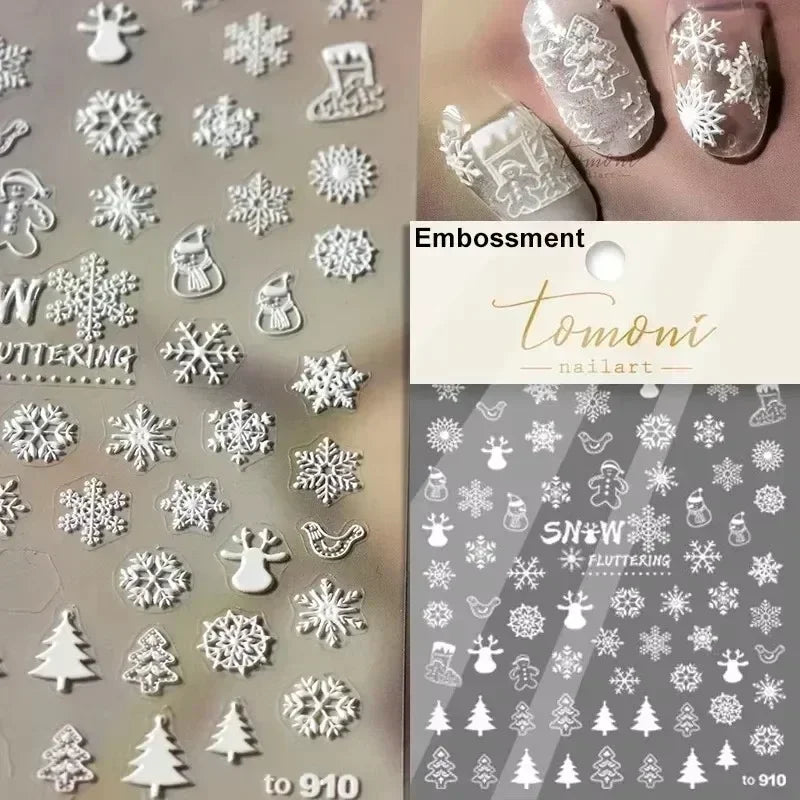 Winter Christmas Crystal Delicate Hexagon Romantic Laser Silver Chic Snowflakes Self Adhesive Nail Art Sticker 5D Manicure Decal (ONLINE ORDER ONLY)