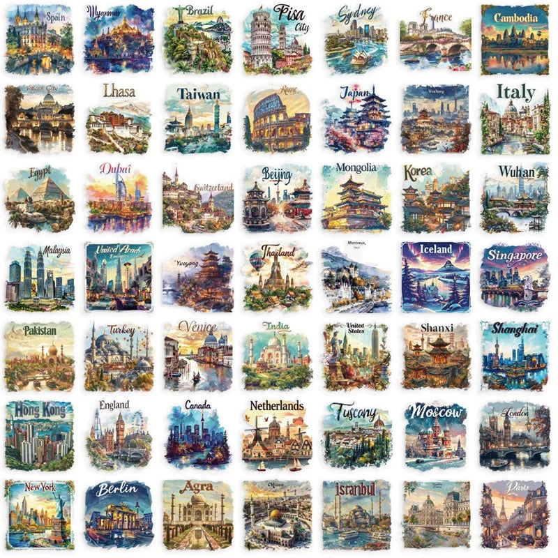 50PCS Cartoon City PET Sticker Aesthetic Decoration Scrapbooking Korean Stationery DIY Hand Accounting Tools Supplies for Kids (ONLINE ORDER ONLY)