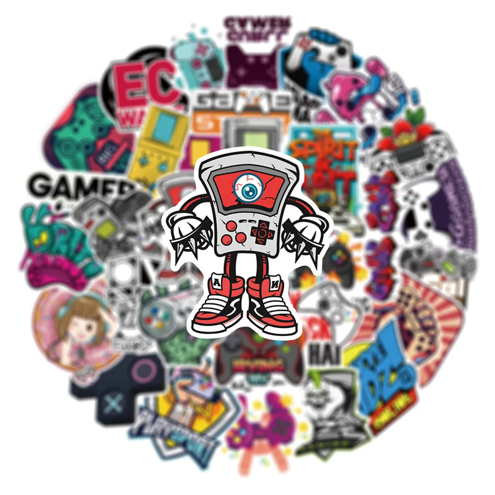 10/30/50PCS Cool Joystick Gamepad Video Game Stickers Graffiti DIY Notebook Phone Laptop Bike Cute Cartoon Decals Kids Toys Gift (ONLINE ORDER ONLY)