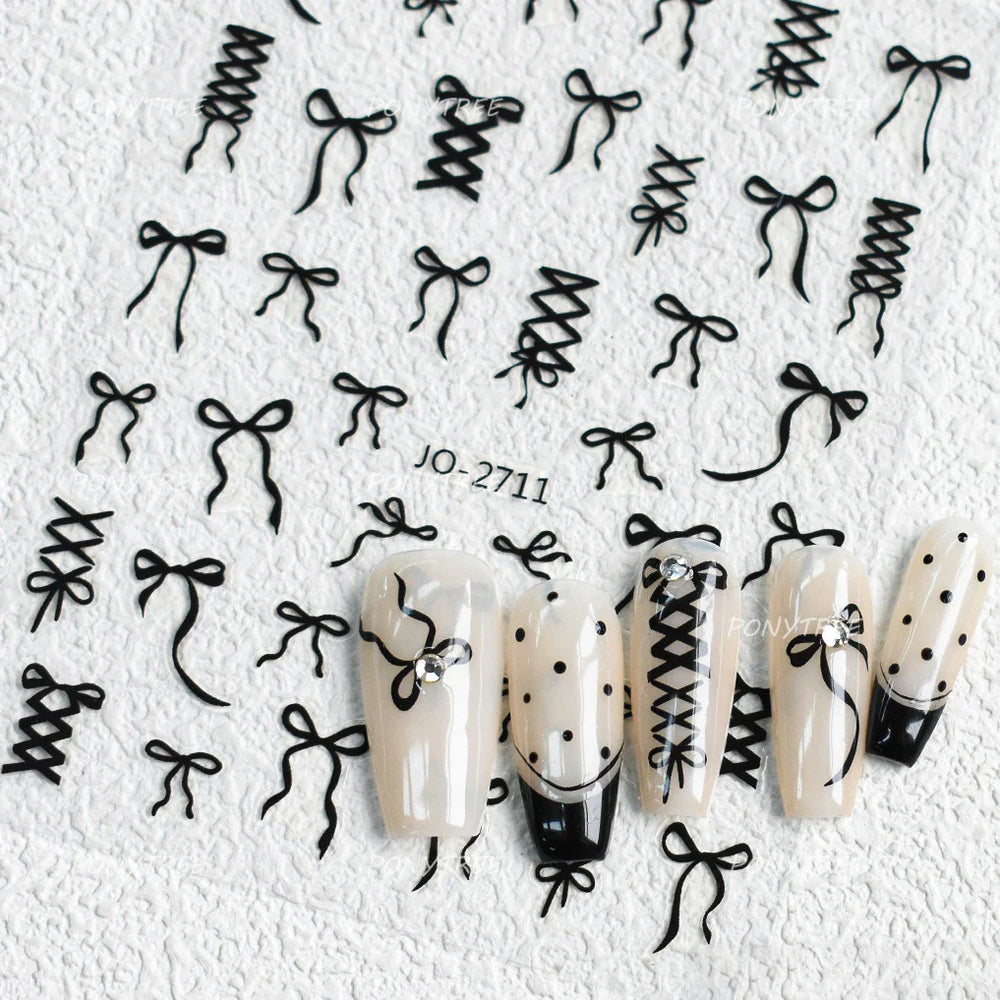 Gold Silver White Black Pink Blue Bowknot Ribbon Flat 3D Line Gird Strap Tie Elegant Charming Nail Art Stickers Manicure Decals (ONLINE ORDER ONLY)