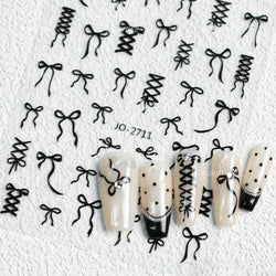 Gold Silver White Black Pink Blue Bowknot Ribbon Flat 3D Line Gird Strap Tie Elegant Charming Nail Art Stickers Manicure Decals (ONLINE ORDER ONLY)
