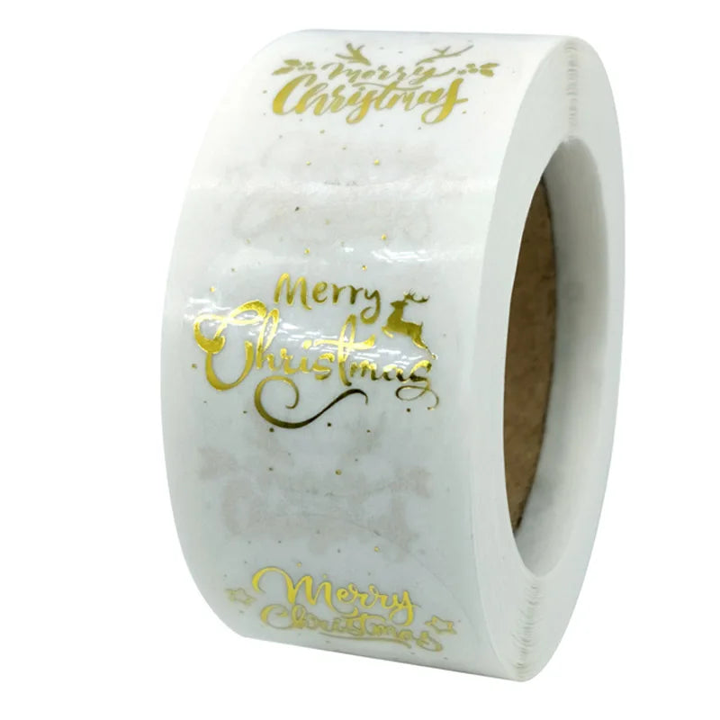 100-500pcs Merry Christmas Stickers Round Holidays Stickers For Xmas Thank You Greeting Cards Sealing Gift Decoration Stickers (Online Order Only)