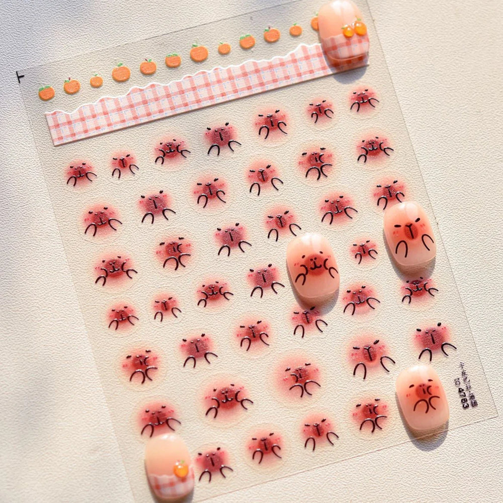 Cute Kapibala Halo Dyeing Kabibara Giant Rat Guinea Pig Cavy Lovely Expression Orange Adhesive Nail Art Stickers Manicure Decals (ONLINE ORDER ONLY)