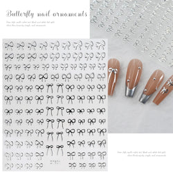 6pcs/Set Lovely Line Bowknot Nail Sticker Gold Silver Black White Pink Red Bow Tie Mini Bowknot 3D Self Adhesive Manicure Decals (ONLINE ORDER ONLY)