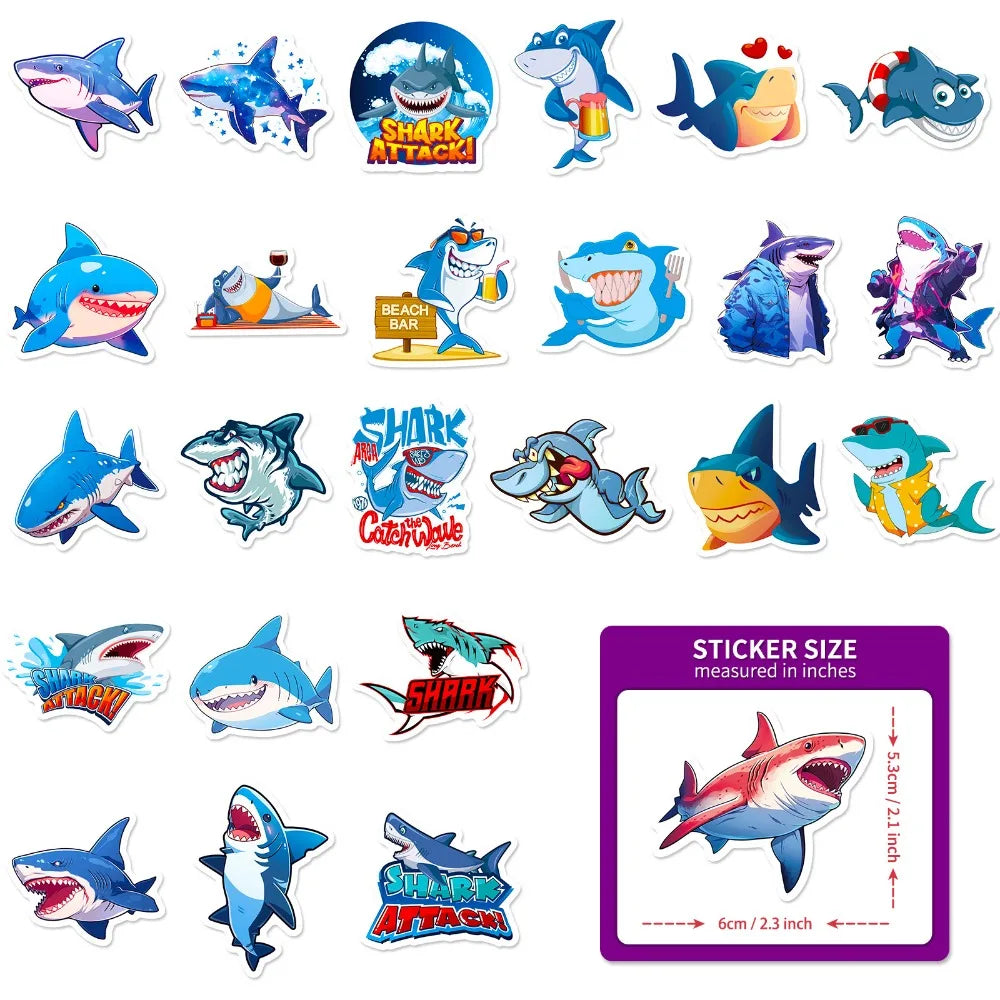 10/50PCS Cartoon Anime Cute Shark Stickers Skateboard Suitcase Freezer Graffiti Luggage Motorcycle DIY Decal Sticker for Kid (ONLINE ORDER ONLY)