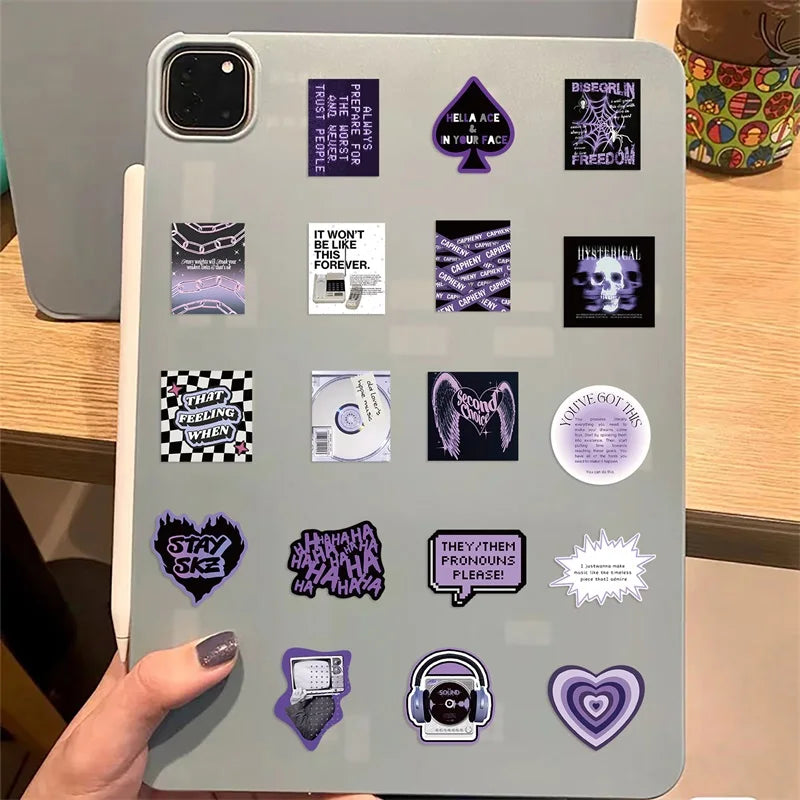 10/30/60PCS INS Purple Black PVC Sticker Aesthetic DIY Decoration Scrapbooking Stationery Hand Accounting Supplies for Kids (ONLINE ORDER ONLY)