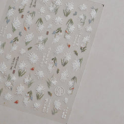 Antique Changle Flower Chrysanthemum Jade Pendant Feathers Green Leaf Adhesive Nail Art Stickers Flat Embossment Manicure Decals (Online Order Only)