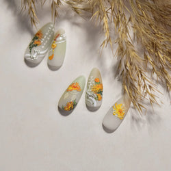 Antique Changle Flower Chrysanthemum Jade Pendant Feathers Green Leaf Adhesive Nail Art Stickers Flat Embossment Manicure Decals (Online Order Only)