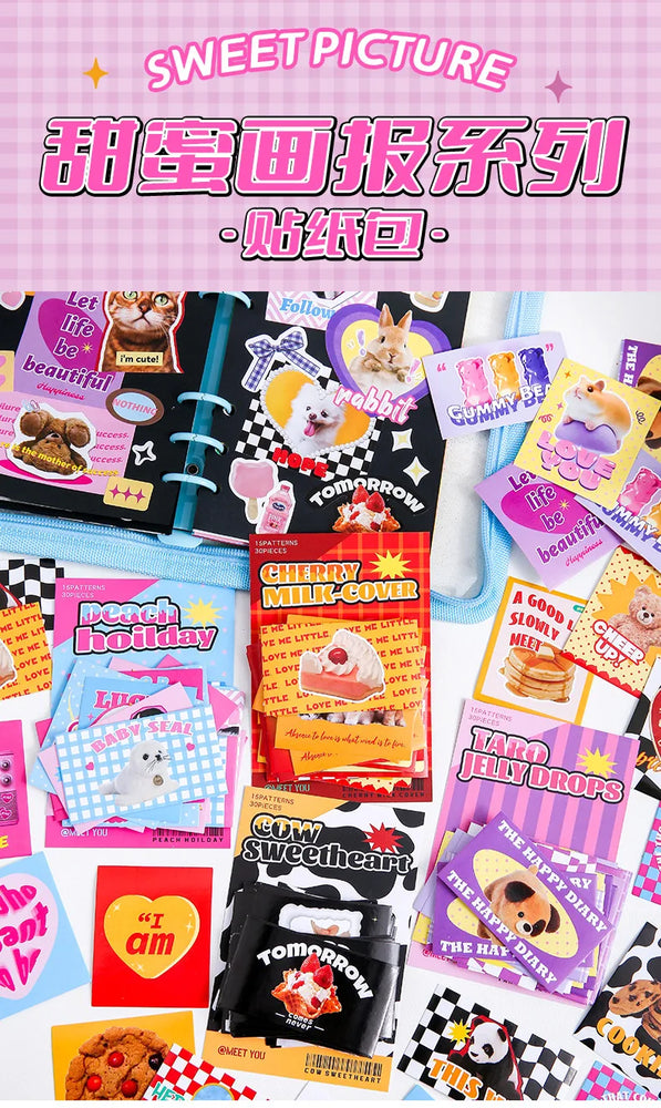 30pcs/lot Sweet Pictorial Series Scrapbooking Stickers Korean ins Hand Account Journal Collage Deco Material Stationery Sticker (ONLINE ORDER ONLY)