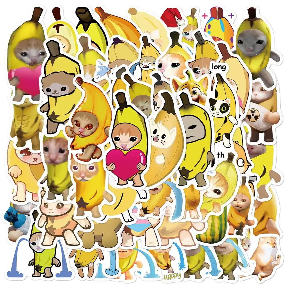 10/50pcs Cute Funny Banana Cat Meme Stickers Aesthetic Graffiti Decals Toy DIY Laptop Luggage Fridge Phone Stationery Sticker (Online Order Only)