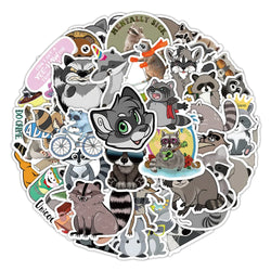 50/100Pcs Novelty Cute Kawaii Cartoon Animals Raccoon Stickers PVC Waterproof Stickers Decals For Kids Boys Girls Toys Gifts (ONLINE ORDER ONLY)