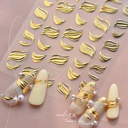 Golden Ink Brush Hot Stamping Irregular Lines Texture Sensation Moon Advanced Feeling Adhesive Nail Art Sticker Manicure Decals (Online Order Only)
