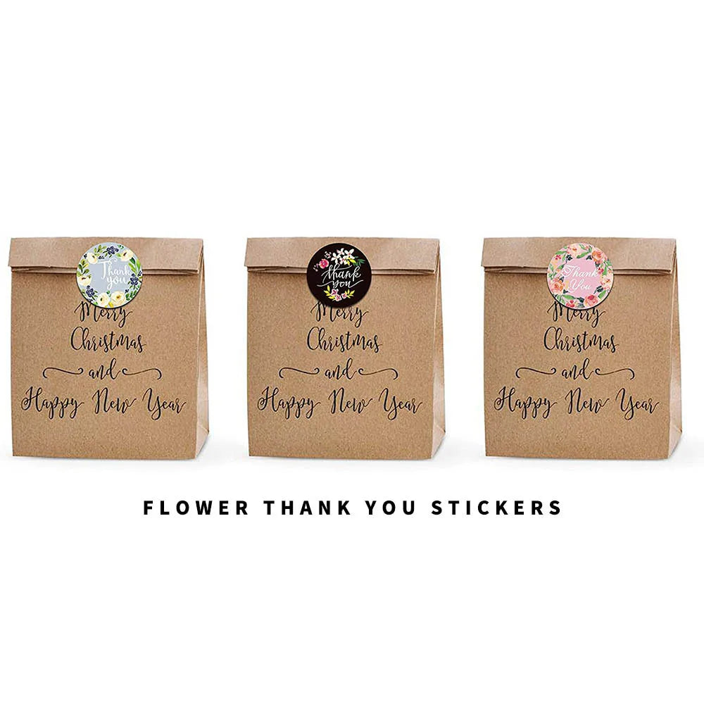 100-500pcs Flower Thank You Business Sticker Roll Label for Wedding Gift Card Box Envelope Sealing Tab Home Made Wrapping Supply (ONLINE ORDER ONLY)