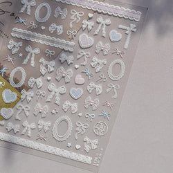 Retro Lace Gird Bowknot Love Heart Flower Leaves Fabric Art Photo Frame Embossed Self Adhesive Nail Art Stickers Manicure Decals (ONLINE ORDER ONLY)