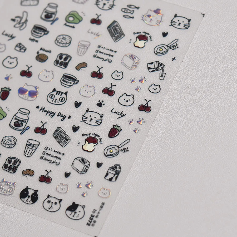 Line Cat Dog Bear Rabbit Chicken Animals Apple Cherry Cake Bowknot Butterfly Balloon Rainbow Nail Art Stickers Manicure Decals (ONLINE ORDER ONLY)