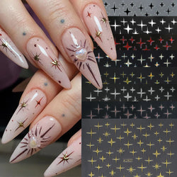 1 Sheet Star Nail Art Stickers 3d Self Adhesive Nail Decals Black White Golden Silver Color Star Design Nail Supplies Accessory (ONLINE ORDER ONLY)