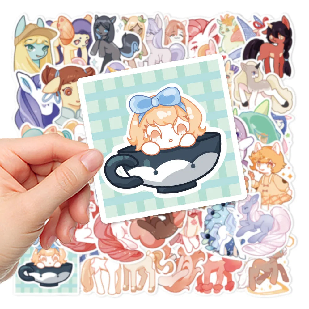 10/30/50PCS Fantasy Creature Cute Cartoon Pony Stickers Kawaii Animal Decals Kids Toy DIY Scrapbook Phone Fridge Laptop Bike Car (ONLINE ORDER ONLY)