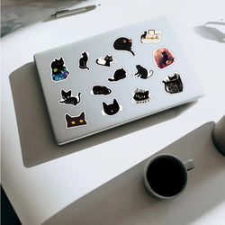 10/30/50/100PCS Cartoon Black Cat Stickers Scrapbook Phone Guitar Laptop Luggage Cool Waterproof Sticker Children Classic Toy (Online Order Only)