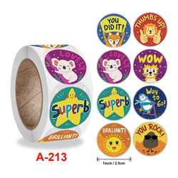 500 Pcs/Roll English Cartoon Animal Stickers Teacher Reward Students Stickers Self-adhesive Stationery Stickers (Online Order Only)