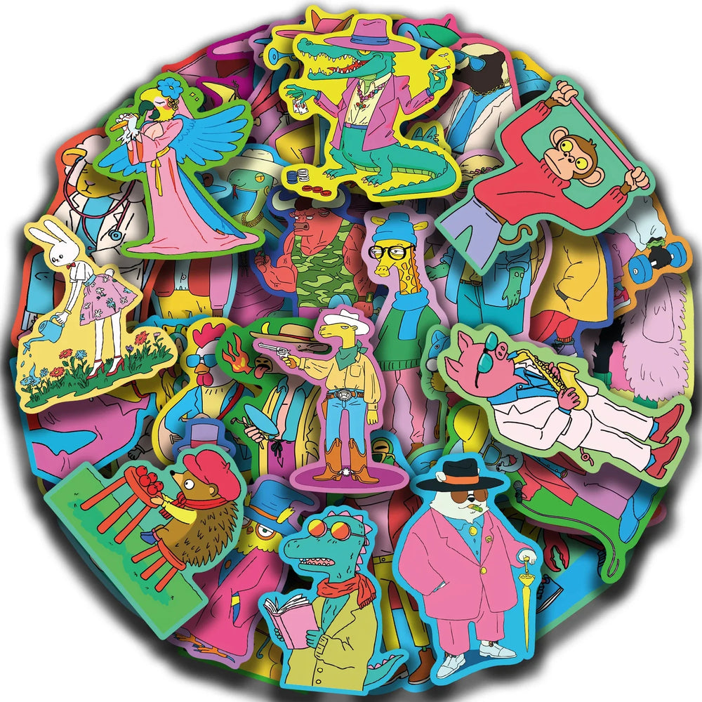 50pcs Cartoon Colorful Animal Stickers For Luggage Skateboard Laptop Guitar Aesthetic Graffiti Sticker Decals Toys (ONLINE ORDER ONLY)