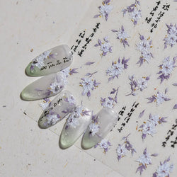 Trumpet Creeper White Flower Purple Leaves Antique Special Characters 5D Soft Relief Adhesive Nail Art Stickers Manicure Decals (ONLINE ORDER ONLY)