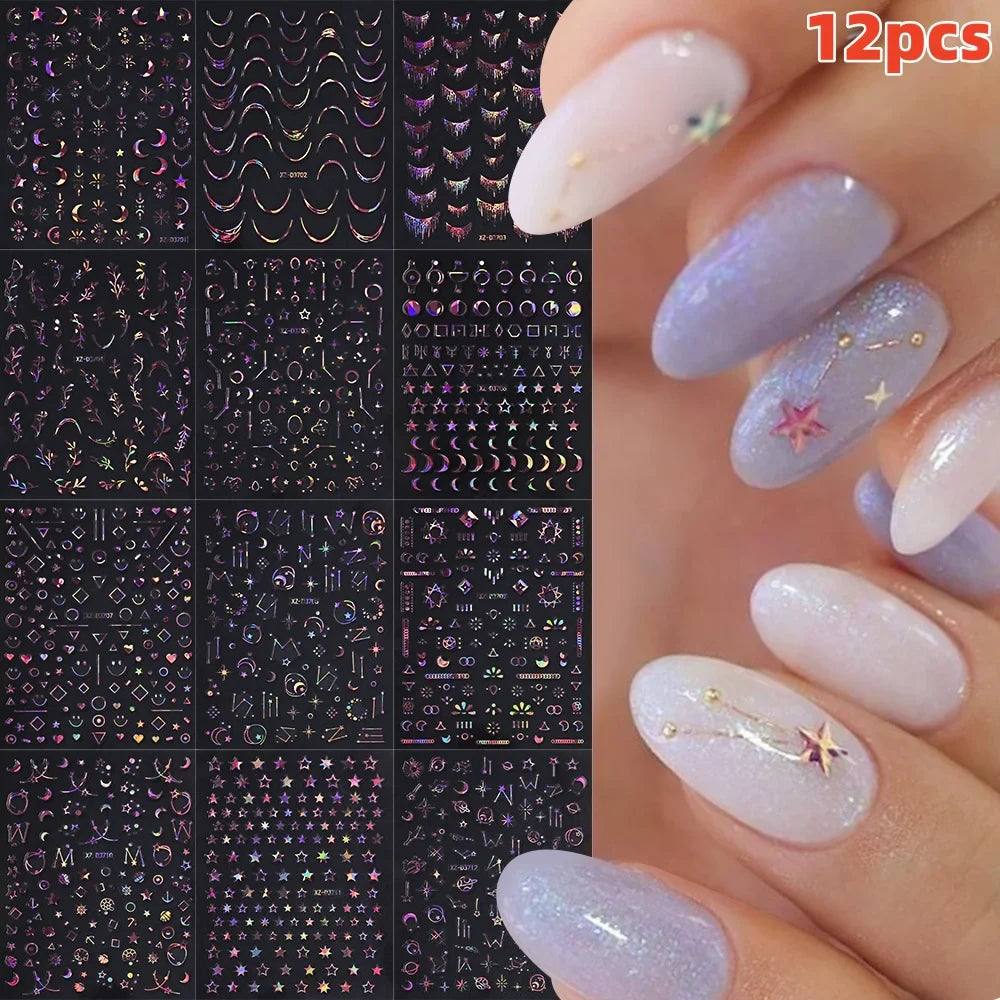 12PCS French Tassel Crescent Moon Arc Self Adhesive Nail Art Sticker 3D French Kiss Crescent Nail Stickers Lines Manicure Decals (ONLINE ORDER ONLY)