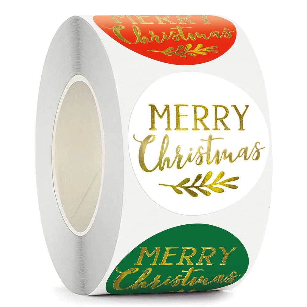 1.5" Round Merry Christmas Thank You Waterproof Stickers - 100-500 Pcs Holiday Gift Seals (ONLINE ORDER ONLY)