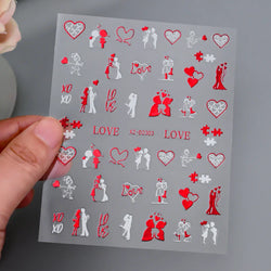 1PC Holographic Laser Heart Nail Stickers-3D Self-Adhesive Golden White Valentines Day Nail Decals For Women Nail Art Decoration (ONLINE ORDER ONLY)