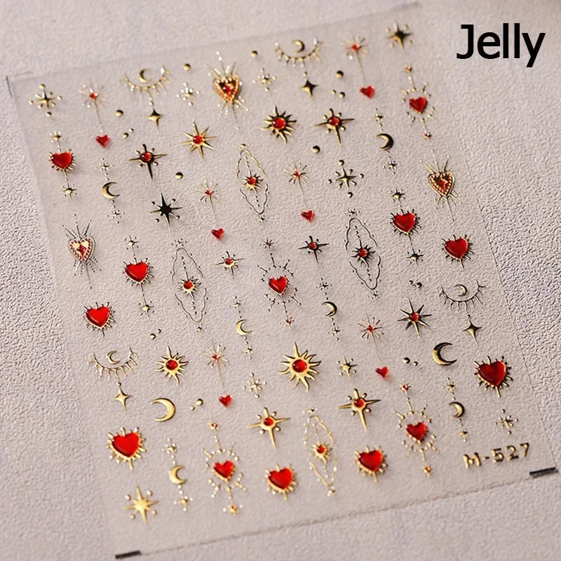 Flat Small Pink Brown Halo Dyeing Love Heart Geometric Leopard Shiny Jelly Chic Embossed Relief Nail Art Stickers Manicure Decal (Online Order Only)