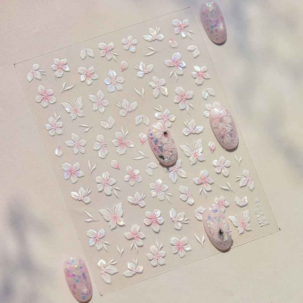 Embossed Flower Pink Butterfly Lucky Peach Blossom Chic Spring Petal 5D Soft Relief Adhesive Nail Art Stickers Manicure Decals (Online Order Only)