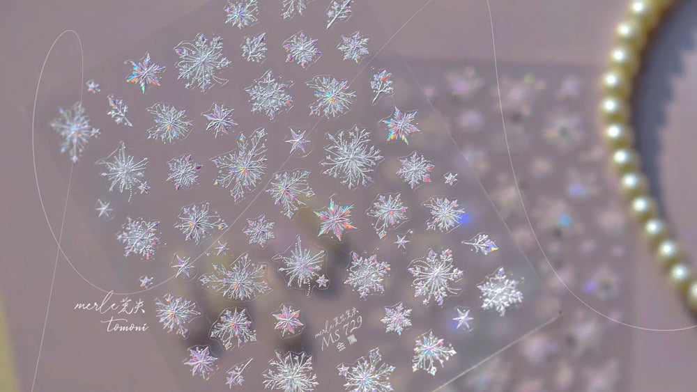 Flying Snowflakes Cold Winter Geometric Hexagon Star Romantic Adhesive Nail Art Stickers Embossment Rhinestone Manicure Decals (ONLINE ORDER ONLY)