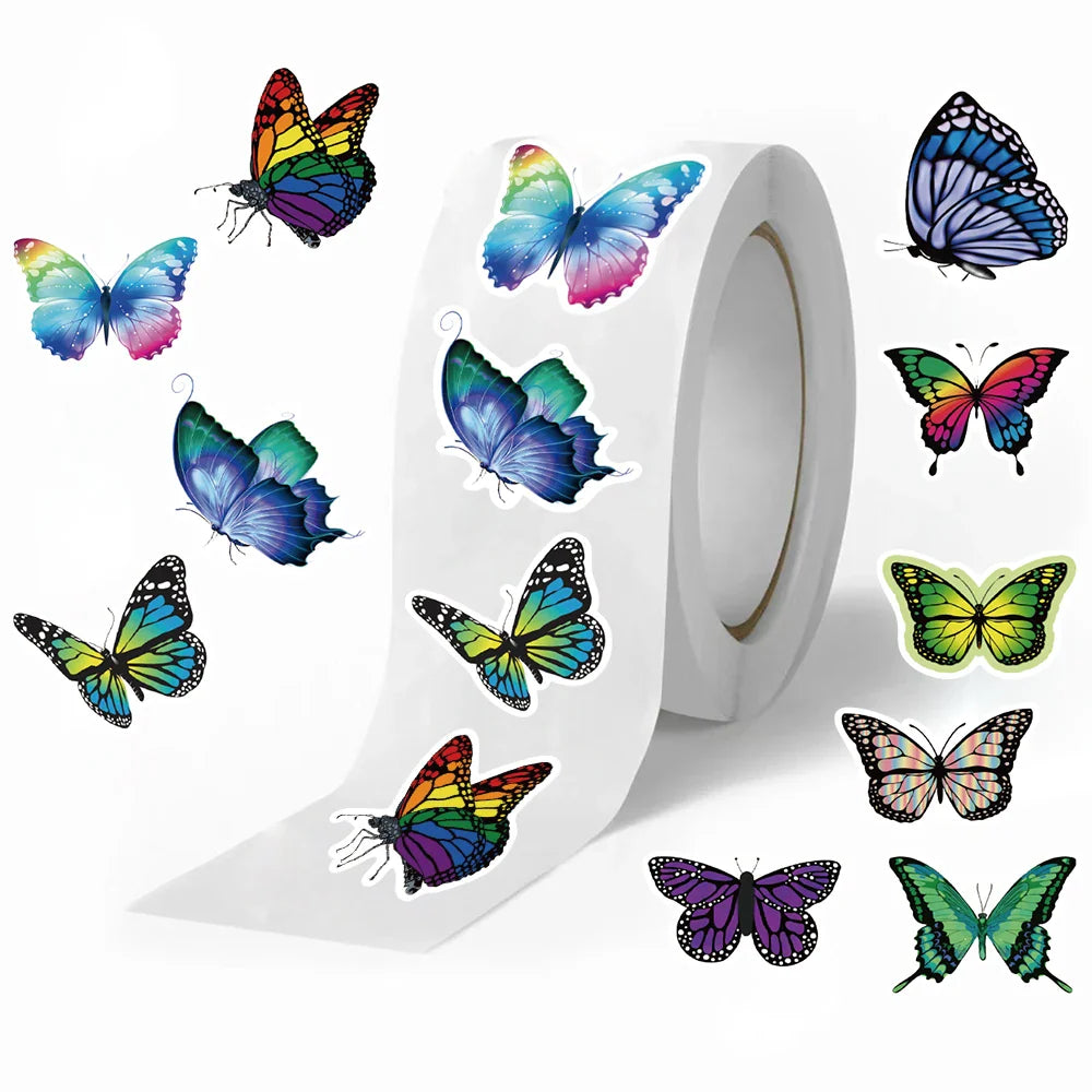 500Pcs/roll Cartoon Butterfly Stickers, Roll Vinyl Stickers For Laptop, Bumper, Skateboard, Water Bottles, Computer (ONLINE ORDER ONLY)