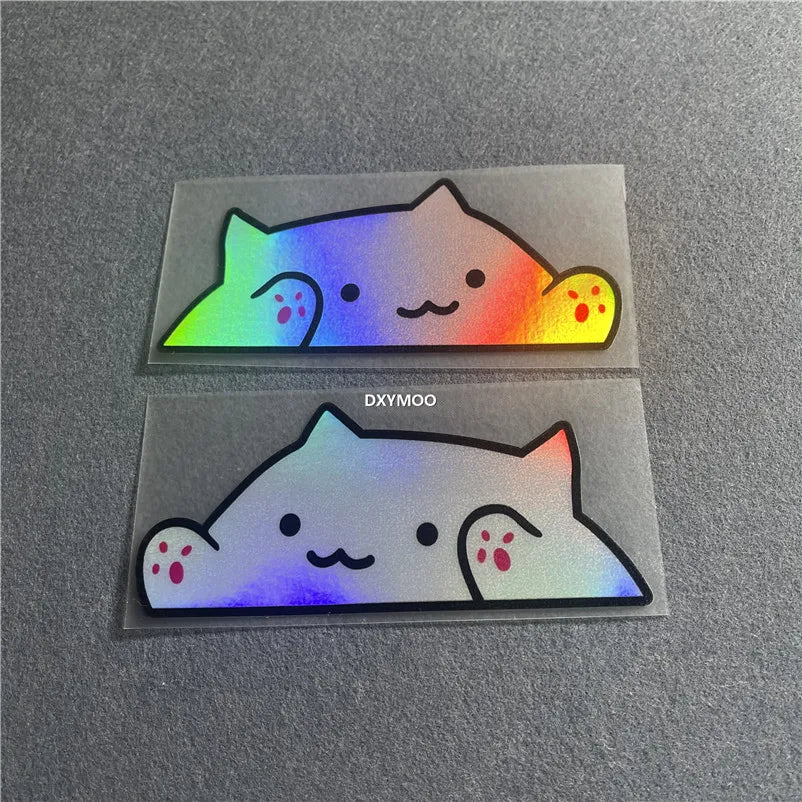 1 Pair Cute Cat Car Stickers Outside Decoration Applique Motocross Auto Truck Window Body Decal Reflective Laser (ONLINE ORDER ONLY)