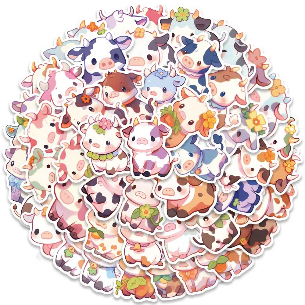 50pcs Waterproof Graffiti Cute Cartoon Cow Animal Sticker For Luggage Laptop Guitar Phone Skateboard Vinyl Decals (ONLINE ORDER ONLY)