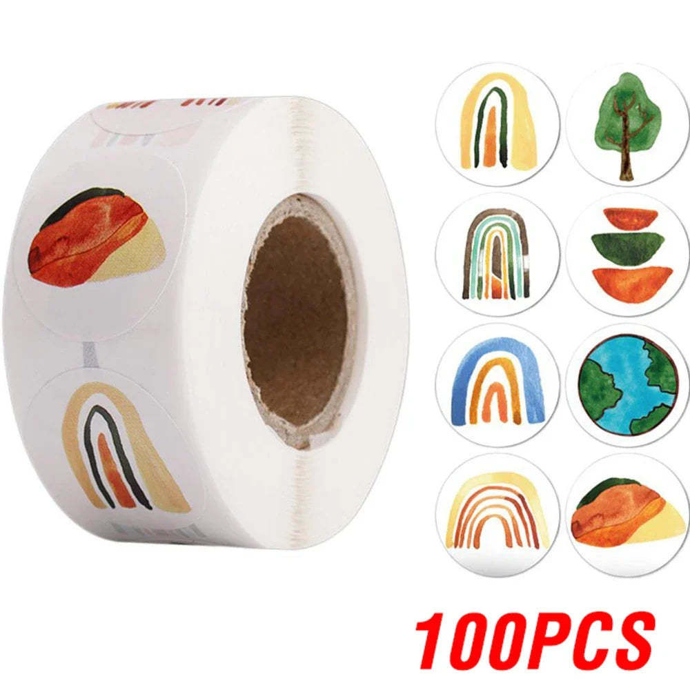 100-500pcs Round Cartoon Sticker 1Inch Thank You Stickers for Gift Cards Envelope Paper Scrapbook Sealing Label (ONLINE ORDER ONLY)