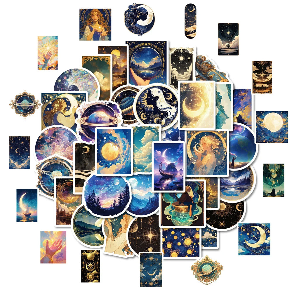 Black Starry Sky Universe Cartoon Stickers PVC Waterproof Skateboard Notebook Graffiti Toy (Online Order Only)