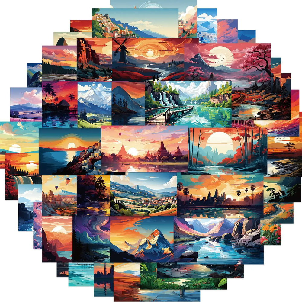 Cartoon Landscape Stickers Decal for Snowboard Laptop Luggage Car Fridge Vinyl DIY (Online Order Only)
