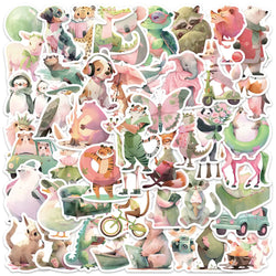 50pcs Aesthetic Cute Cartoon Pink Green Animals For Laptop Water Bottle Luggage Notebook Waterproof Graffiti Vinyl Decals (ONLINE ORDER ONLY)