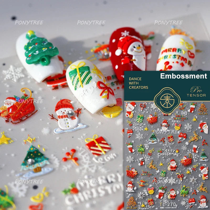 Hot Stamping Christmas Tree Bell Bowknot Cane Snowman Star Adhesive Nail Art Stickers Snowflake Glitter Powder Manicure Decals (ONLINE ORDER ONLY)