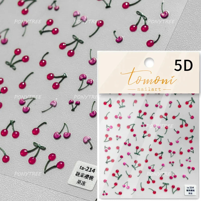 Lovely Mini Red Cherry Jelly Star Sun Fruit Charming Silver 3D 5D Self Adhesive Nail Art Stickers Cute Manicure Decals Wholesale (ONLINE ORDER ONLY)
